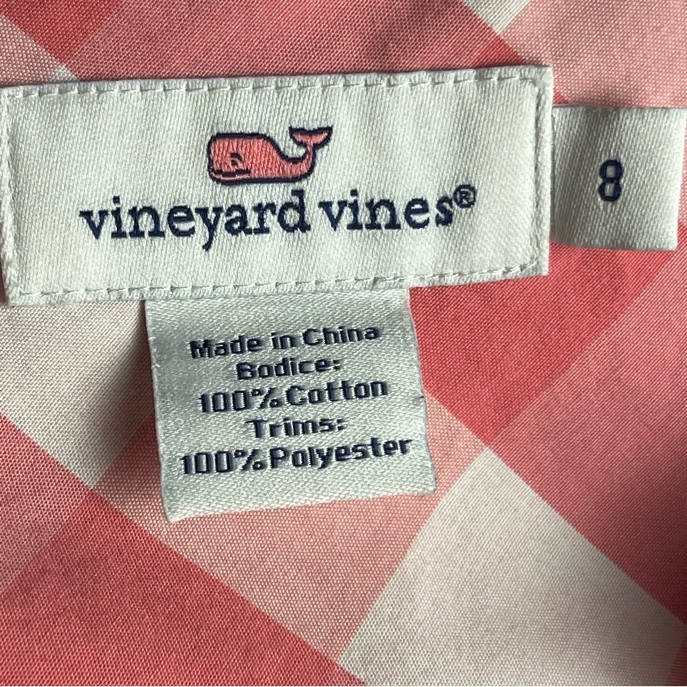 Vineyard Vines Pink White Gingham Grosgrain Ribbon Cotton Dress — Size 8 - Picture 11 of 11